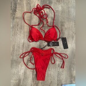 ED HARDY Vintage Y2K Rare Red String Triangle Bikini Set Small $128